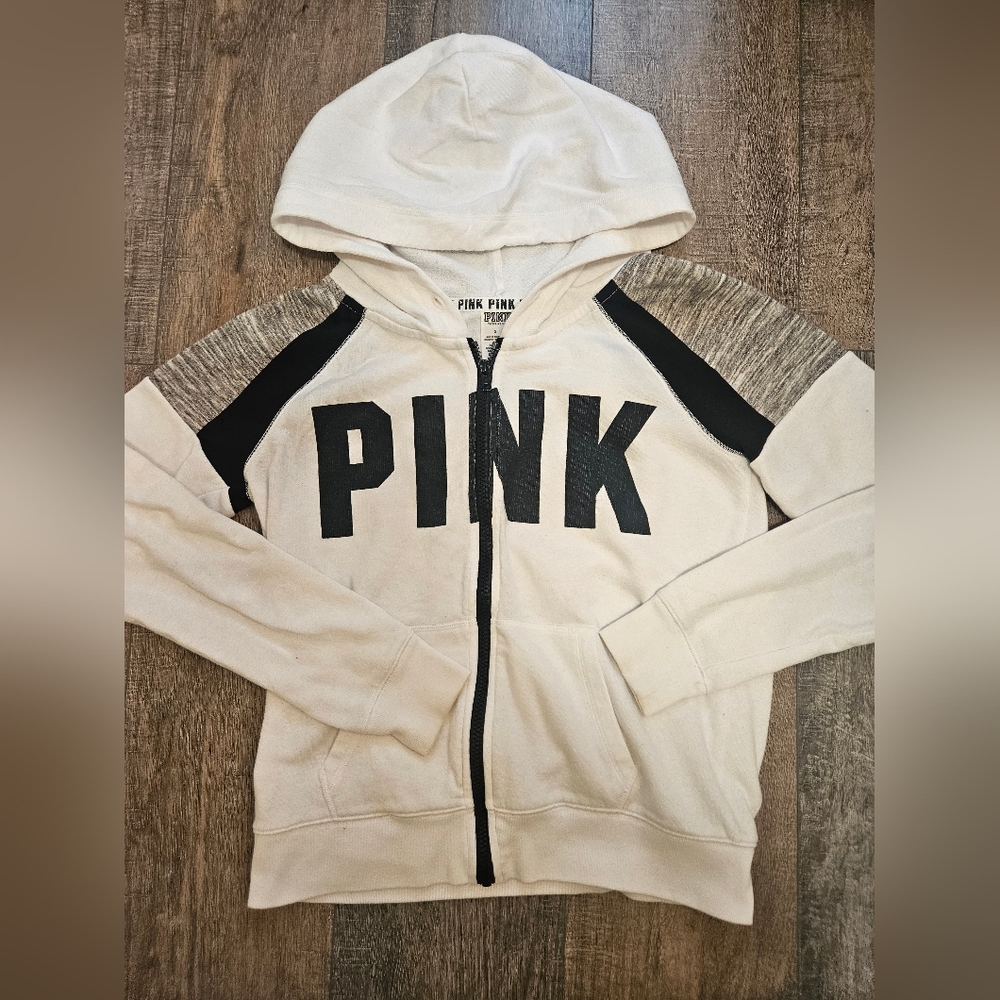 PINK Victoria's Secret Women's Cream and Black Hoodie Like New